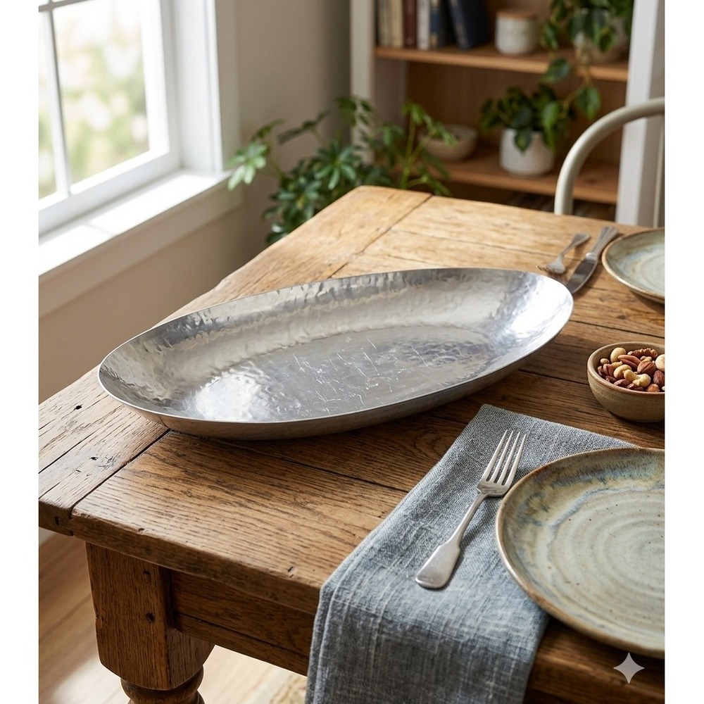 Model Metalworks Hammered Aluminum Serving Platter Bowl 19in Tray Mexican Pewter